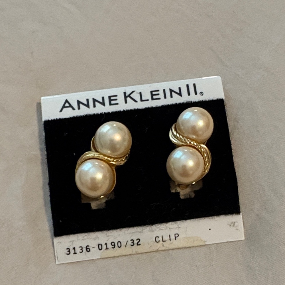 Anne Klein Gold and Pearl Clip-On Earrings